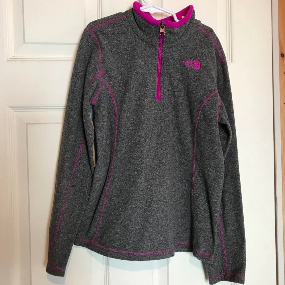 The North Face Girls Kids Size Medium 10-12 Fleece Jacket Grey Fuchsia Pink GUC